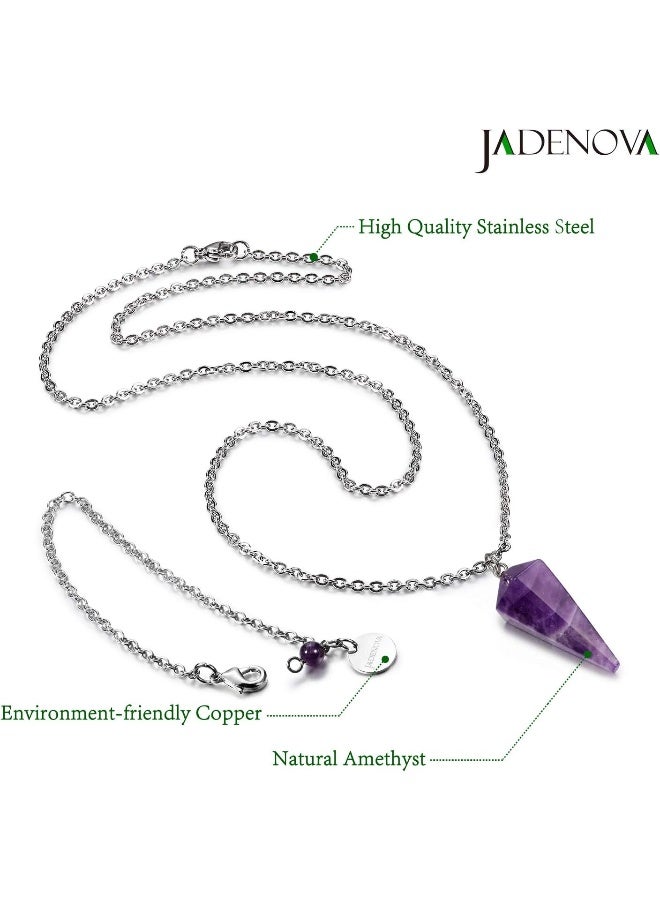 JADENOVA Natural Amethyst Pendulum Gemstone Pendant Conical Necklace Energy Healing Crystal Pendulum Necklace - Image 2